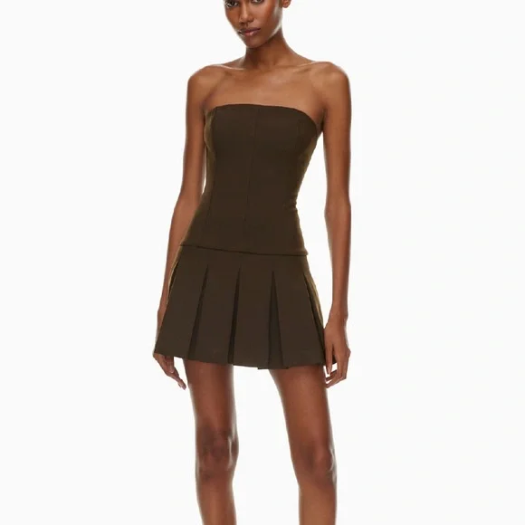ARITZIA WILFRED POLISHED STRAPLESS MINI DRESS in Heather rich cocoa - Picture 2 of 7